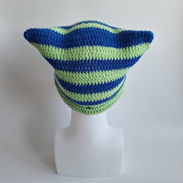 Gehaakte muts | Kobaltblauw en lichtgroen