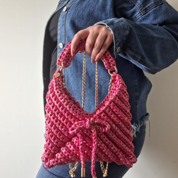 Gehaakte crossbody tas | Roze iriserend