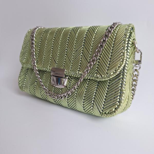 Geweven crossbody tas | Metallic groen en zilver