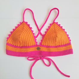 Gehaakt topje | Oranje en knalroze