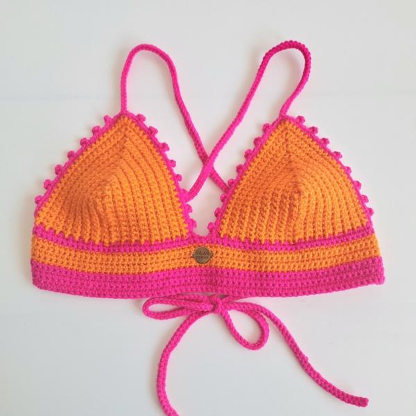 Gehaakt topje | Oranje en knalroze