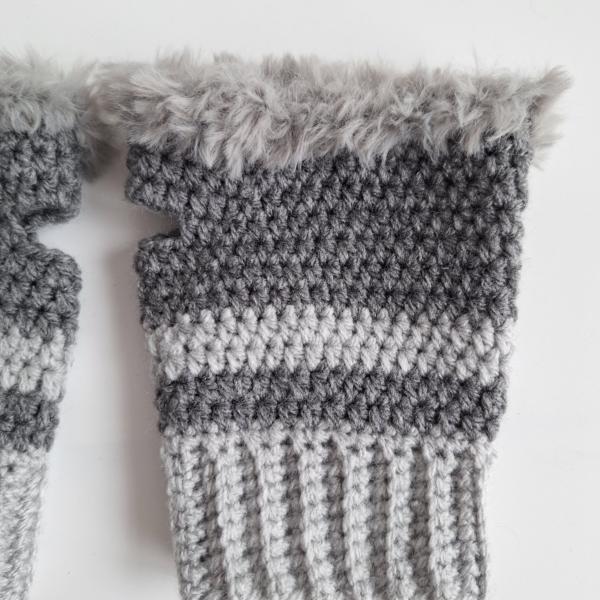 Gehaakte handschoenen - gehaakte vingerloze handschoenen | Donkergrijs en lichtgrijs