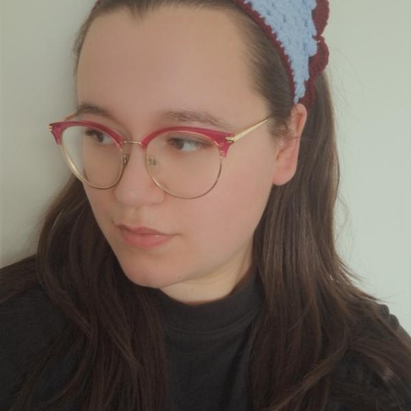 Gehaakte bandana | Lichtblauw en wijnrood