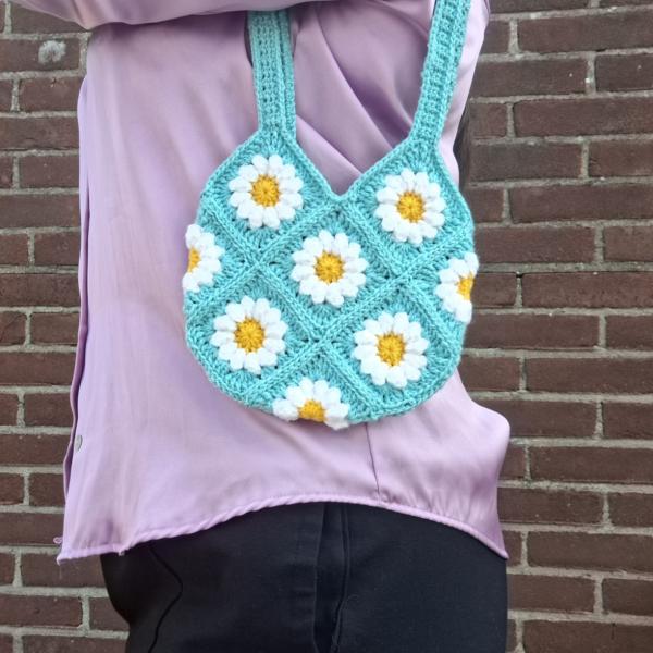 Gehaakte tas | Turquoise madeliefjes