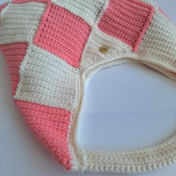 Gehaakte checker handtas 'Crème en koraaloranje'