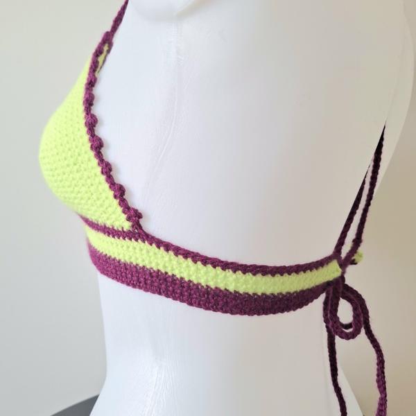 Gehaakt topje | Limegroen en aubergine paars