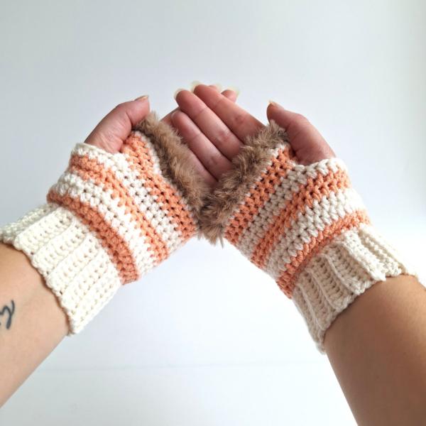 Gehaakte handschoenen - gehaakte vingerloze handschoenen | Crème, pasteloranje en beige