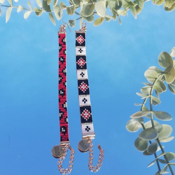 Geweven kralen armband | Rood glas-in-lood