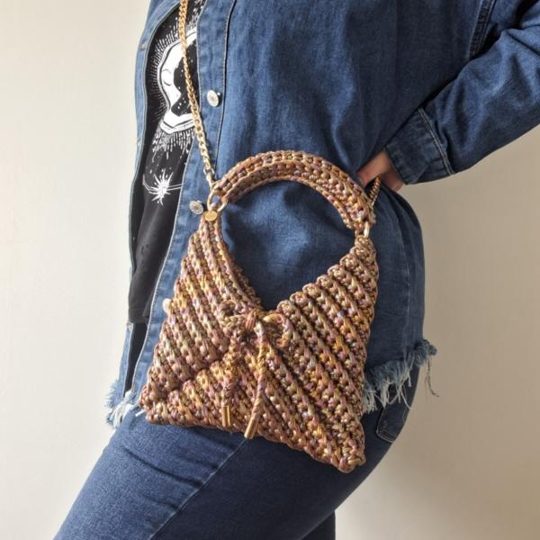 Gehaakte crossbody tas | Glitter bruin