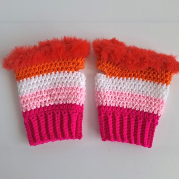 Gehaakte handschoenen - gehaakte vingerloze handschoenen | Lesbische Pride vlag
