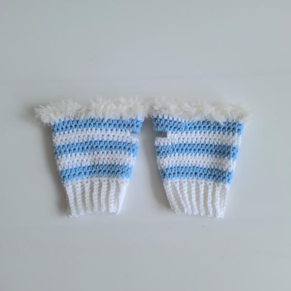 Gehaakte handschoenen - gehaakte vingerloze handschoenen | Wit en lichtblauw