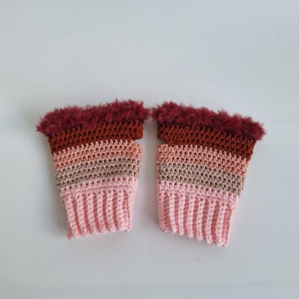 Gehaakte handschoenen - gehaakte vingerloze handschoenen | Lichtroze, poeder roze, koraaloranje, roestbruin en wijnrood
