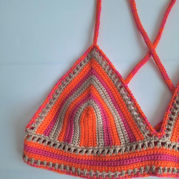 Gehaakt topje 'Boho top oranje, roze en beige'
