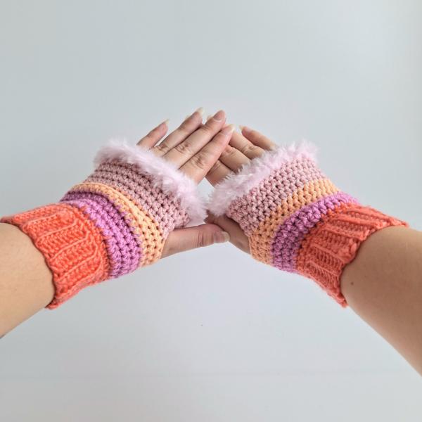 Gehaakte handschoenen - gehaakte vingerloze handschoenen | Koraaloranje, lavendel, perzik en poederroze