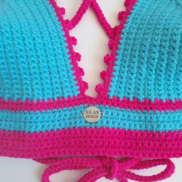 Gehaakt topje | Turquoise en knalroze
