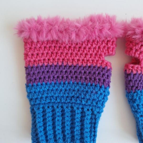 Gehaakte handschoenen - gehaakte vingerloze handschoenen | Biseksuele Pride vlag