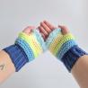 Thumbnail for Gehaakte handschoenen - gehaakte vingerloze handschoenen | Donkerblauw, blauw, limoengroen, geel en mintgroen