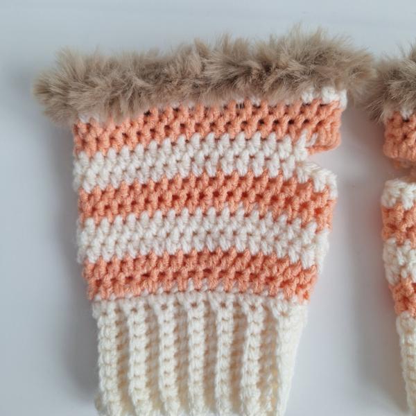 Gehaakte handschoenen - gehaakte vingerloze handschoenen | Crème, pasteloranje en beige