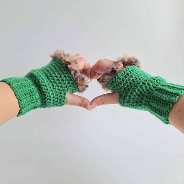 Gehaakte handschoenen - gehaakte vingerloze handschoenen | Groen en bruin gemêleerd