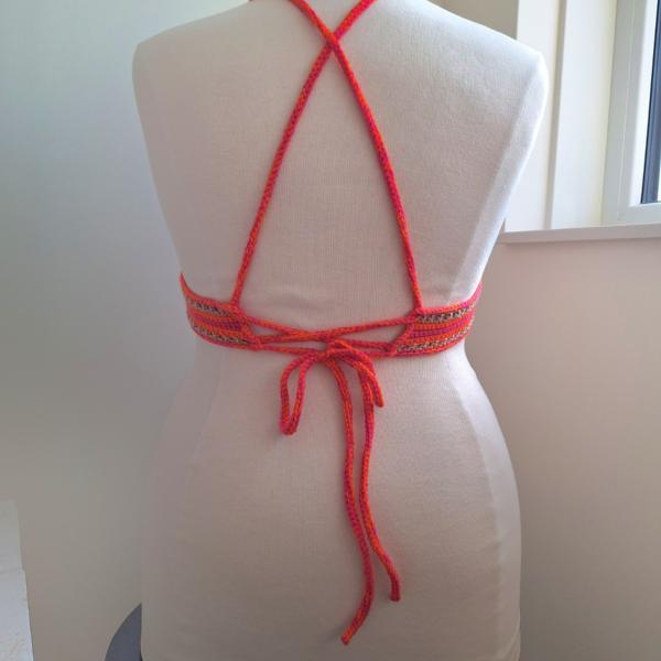 Gehaakt topje 'Boho top oranje, roze en beige'