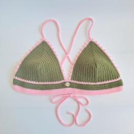 Gehaakt topje | Donkergroen en lichtroze