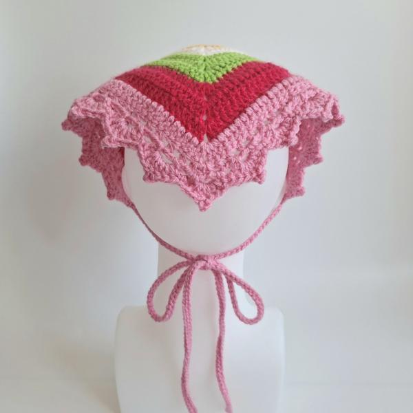 Gehaakte bandana | Geel, crème, groen, fuchsia en lichtroze