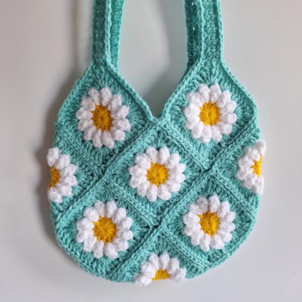 Gehaakte tas | Turquoise madeliefjes