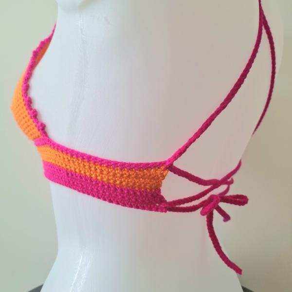 Gehaakt topje | Oranje en knalroze