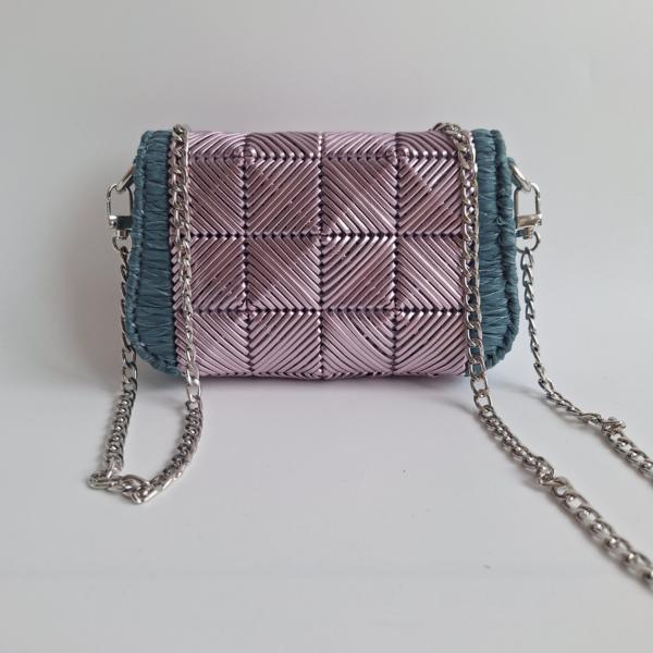 Geweven crossbody tas | Metallic paars en denimblauw