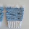 Thumbnail for Gehaakte handschoenen - gehaakte vingerloze handschoenen | Lichtblauw en wit