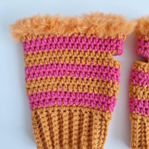 Gehaakte handschoenen - gehaakte vingerloze handschoenen | Oranje en roze