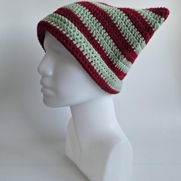Gehaakte muts | Wijnrood en sagegroen