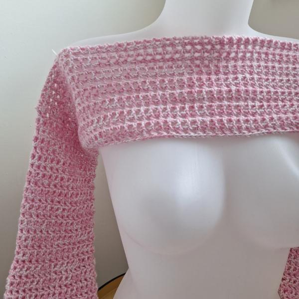 Gehaakte shrug | gehaakte bolero 'Wit en lichtroze gemêleerd'