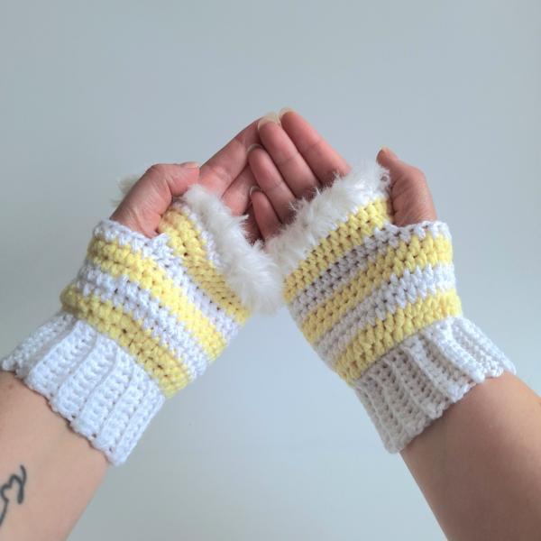 Gehaakte handschoenen - gehaakte vingerloze handschoenen | Wit en geel