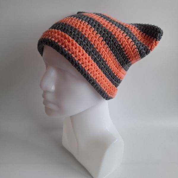 Gehaakte muts | Koraaloranje en donkergrijs