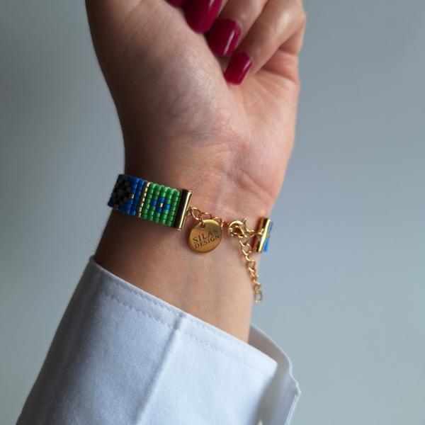 Geweven kralen armband | Blauw en groen glas-in-lood