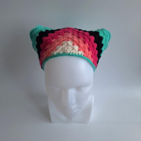 Gehaakte bandana 'Turquoise, zwart en knalroze'