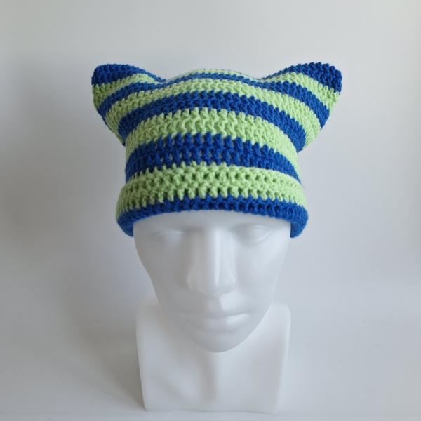 Gehaakte muts | Kobaltblauw en lichtgroen