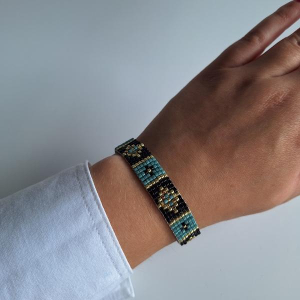 Geweven kralen armband | Turquoise glas-in-lood