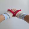 Thumbnail for Gehaakte handschoenen - gehaakte vingerloze handschoenen | Lichtblauw, crème en knalroze