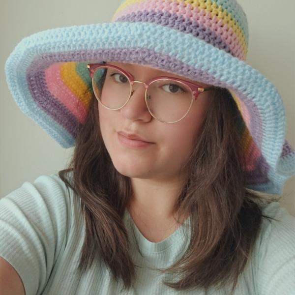 Gehaakte zonnehoed | Pastel regenboog