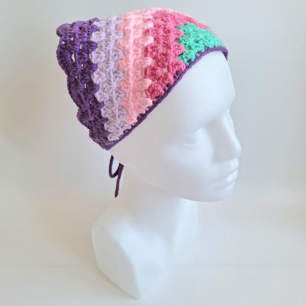 Gehaakte bandana | Turquoise, knalroze, lichtroze, lila en paars