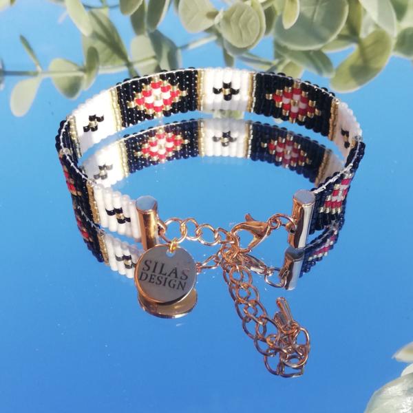 Geweven kralen armband | Rood glas-in-lood