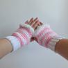 Thumbnail for Gehaakte handschoenen - gehaakte vingerloze handschoenen | Wit en lichtroze