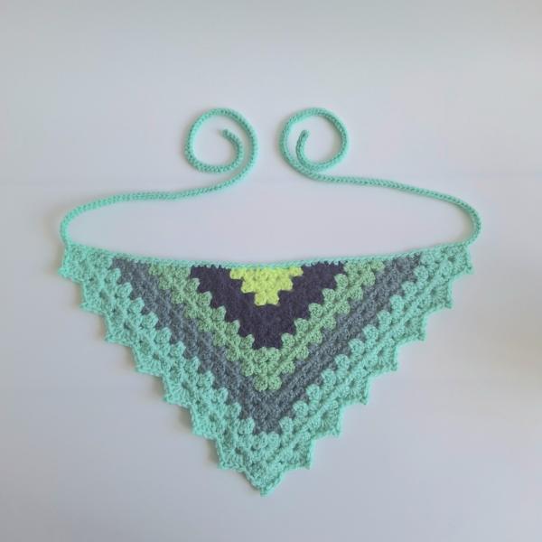 Gehaakte bandana | Limegroen, donkerpaars, eucalyptus, grijsblauw en mintgroen
