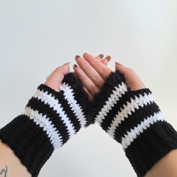 Gehaakte handschoenen - gehaakte vingerloze handschoenen | Zwart en wit