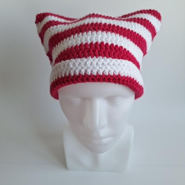 Gehaakte muts | Fuchsia en wit