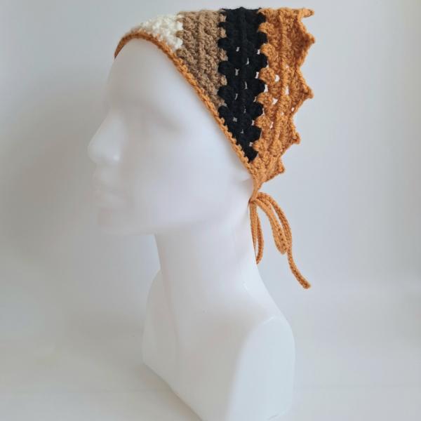 Gehaakte bandana | Crème, lichtbruin, zwart en oranje