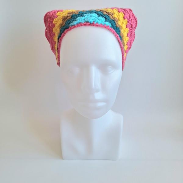 Gehaakte bandana | Turquoise, petrol, lichtbruin, geel en knalroze