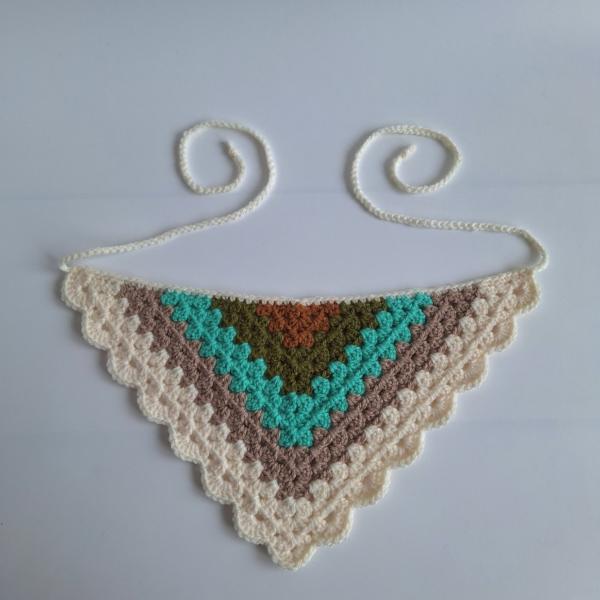 Gehaakte bandana 'Crème, beige en turquoise'
